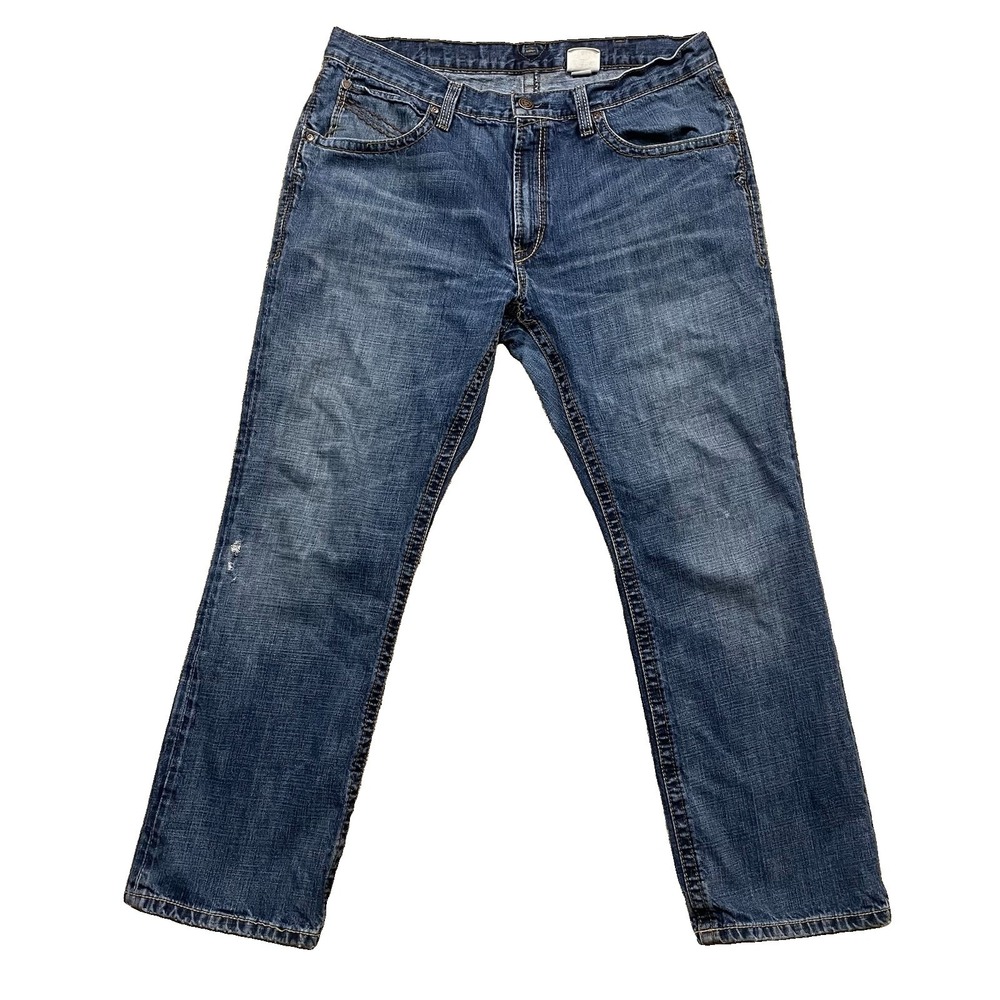 Ariat M4 Jeans Mens 38x32 Blue Low Rise Relaxed Fit Bootcut Western Distressed